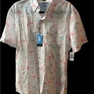 Izod Men's White Shirt with Flamingo and Palm Print
